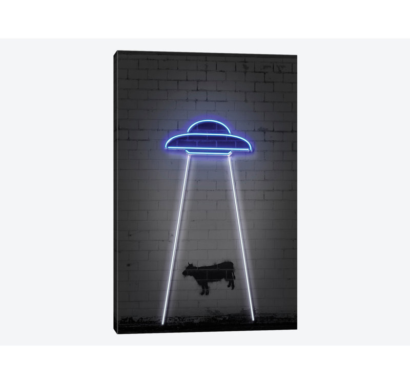 « ufo », impression sur toile tendue, H 60 po x l 40po x P 1,5 po, Toile avec cadre noir, Pas de tapis