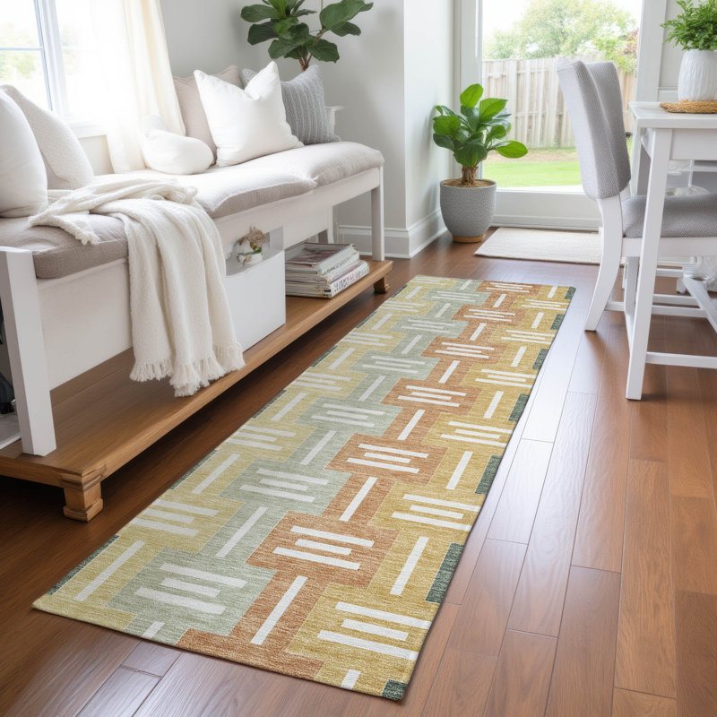 Machine Washable Indoor/Outdoor Chantille ACN2556 Mid-Century Modern Rug, Runner 2'3" x 7'6", Basil