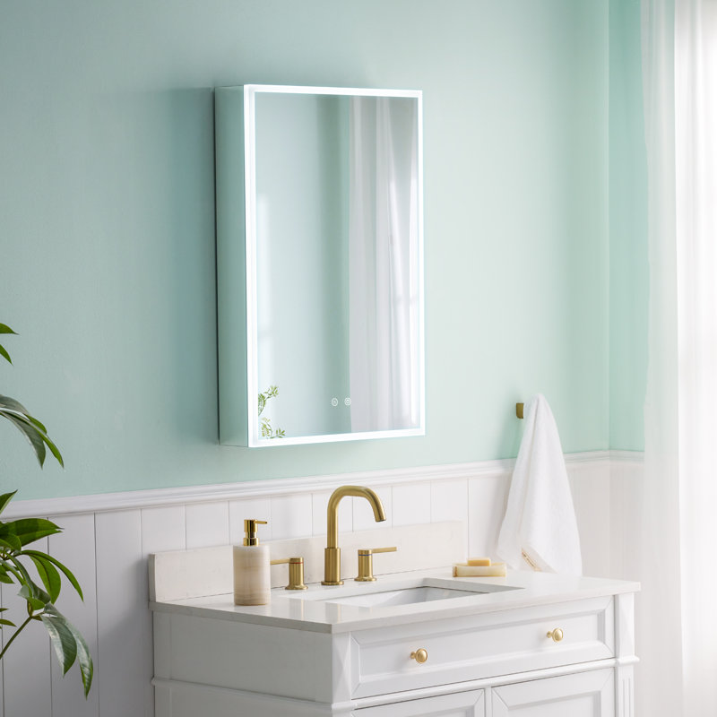 Armoire à miroir encastrée ou à fixation murale à DEL avec désembueur et tablettes réglables, H 30 po x l 20 po x P 4,63 po