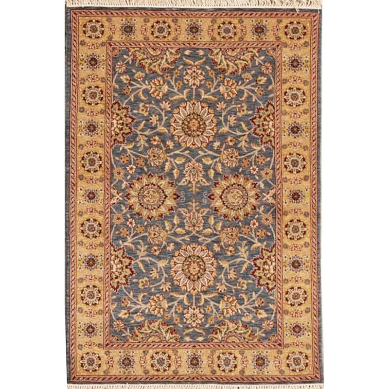 Tapis bleu et doré de haute qualité noué à la main