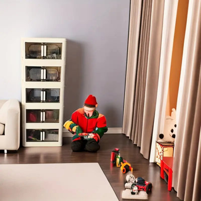 20.07"49.45" Plastic Storage Cabinet With Wheels - 5 , Folding, Magnetic Door, Cream White For Garage 20.07"12.04"49.45", Door Jewelry Making Supplies
