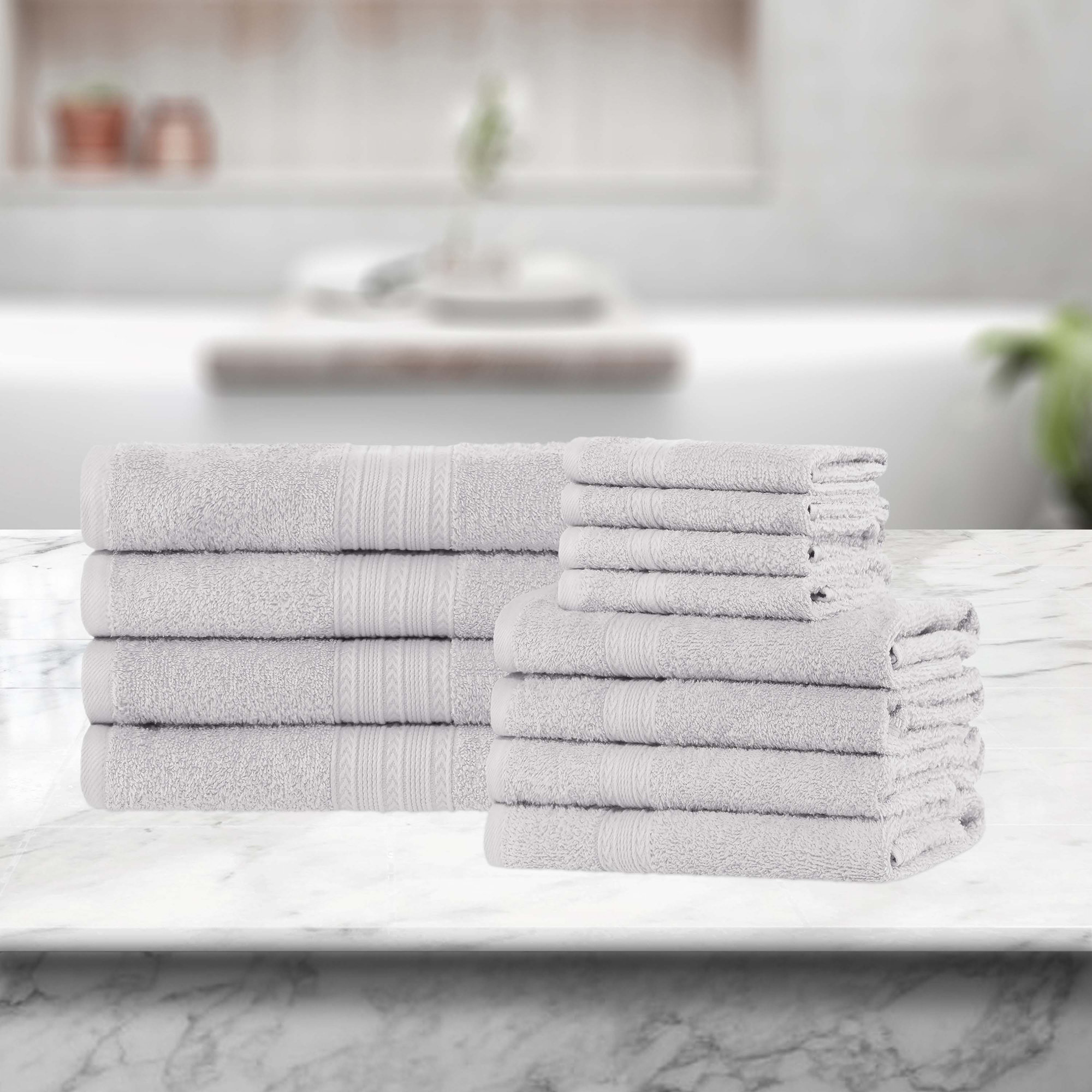 Everina 12 Piece 100% Cotton Towel Set, Silver