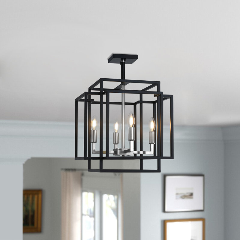 Plafonnier semi-encastré 4 lumières 16,5 po Pitre, Noir / argent