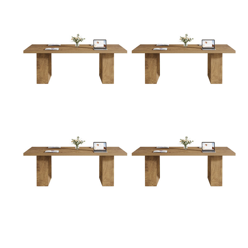 63-Inch Executive Desk Sets Of 4, Vintage Home Office Computer Desk With Large Tabletop, Farmhouse Writing Conference Table Workstation For Office, Study, Rustic Brown, 4Pcs