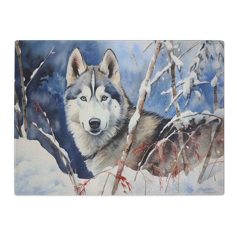 Husky Watercolour No.3  Glass Chopping Board