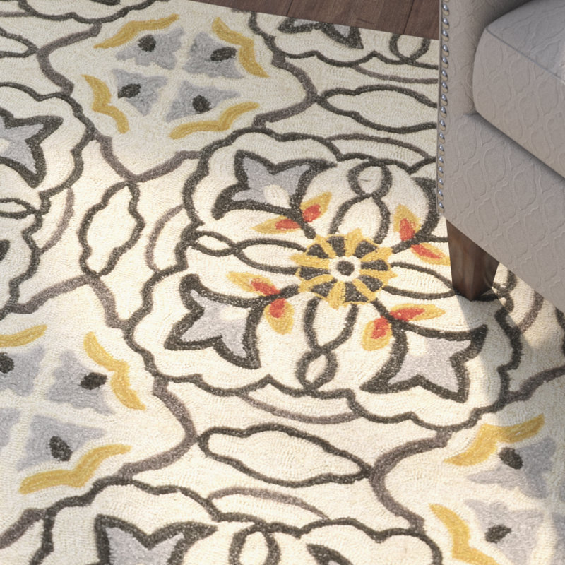 Tapis fabriqué à la main Equelle ivoire et gris, Rectangle de 8 pi x 10 pi