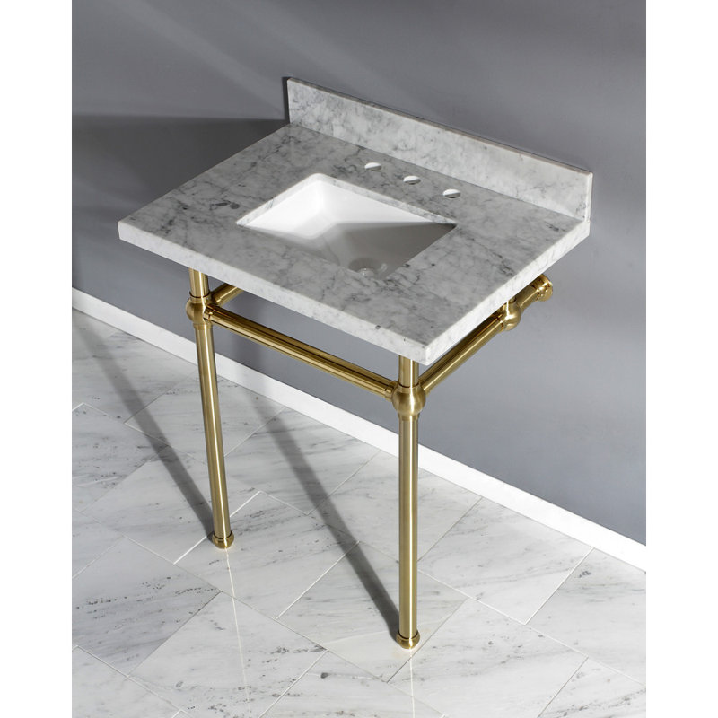 30-Inch Carrara Marble Vanity Top with Brass Legs