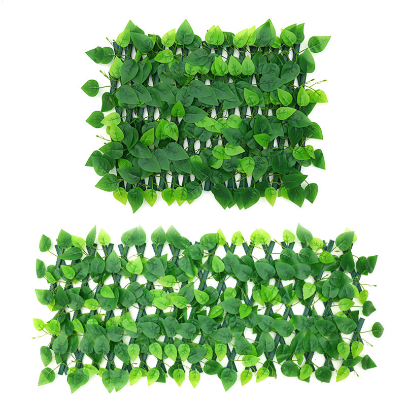 Green Radish Leaf Telescopic Simulation Plant Fence Plastic Material, 78.8" H x 9.85" W x 2" D