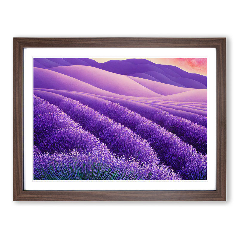 Spellbinding Lavender Flower Field - Framed Print, 25cm H x 34cm W, Walnut Frame