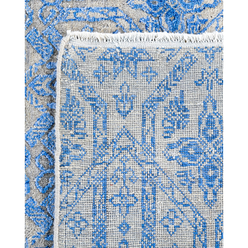 Blue Hand-Knotted Wool and Silk Medallion Rug, 8' x 10'