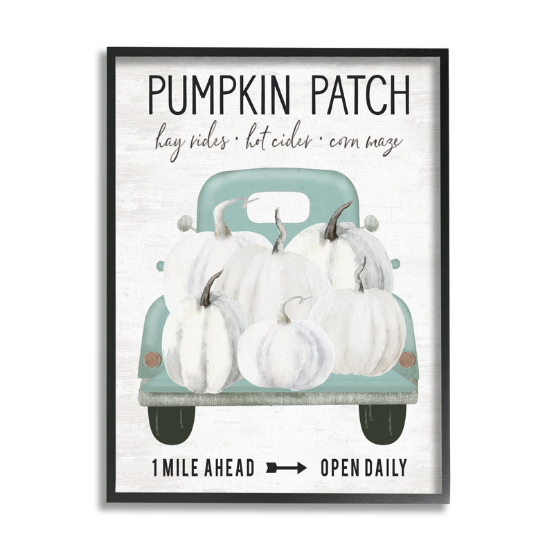 «Pumpkin Patch Mile Ahead Sign», H 20 po x l 16 po x P 1,5 po, Giclée encadrée noir minuit