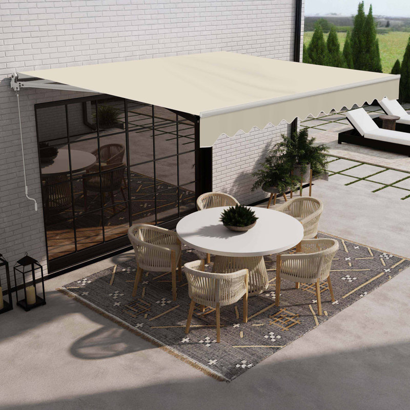 ALEKO Motorized Retractable Outdoor Awning with White Frame, Ivory Cream, 10' W x 8' D