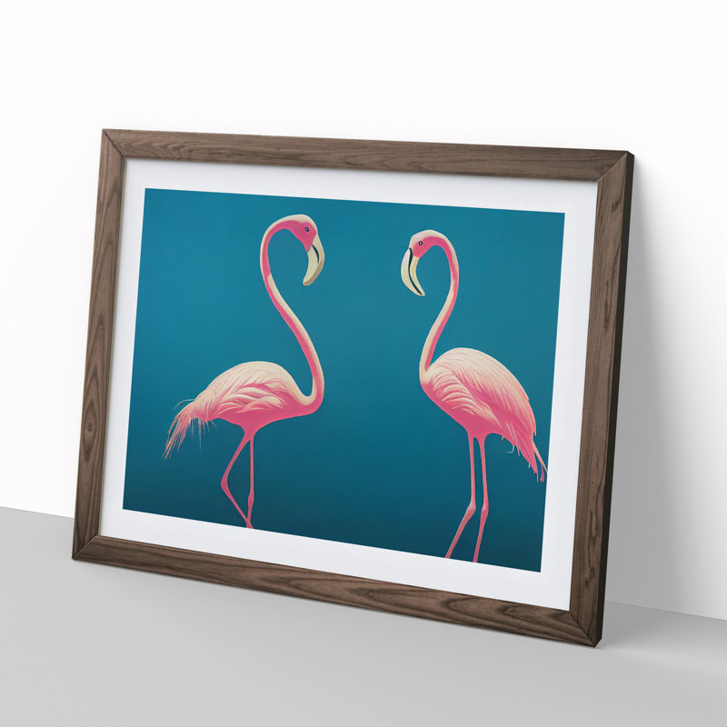 Dreamlike Flamingos - Single Picture Frame Print, 25cm H x 34cm W, Walnut