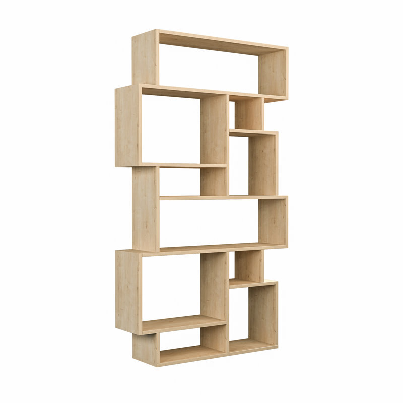 Sandra Bookcase | Asymmetric Freestanding Bookcase with 10 Compartments, Oak