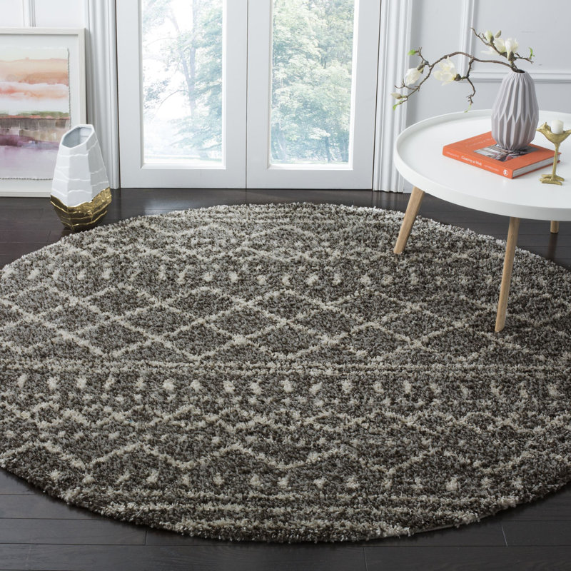 Develin Performance Geometric Rug, Round 8', Brown/Ivory