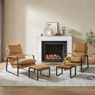 Top Grain Genuine Leather Lounge Armchair And Ottoman Set