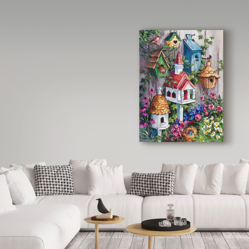 «Birdhouse Cottage», reproduction de peinture acrylique sur toile tendue, H 47 po x l 35 po x P 2 po
