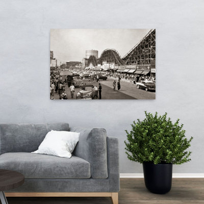 1950S Roller Coaster Crowded Streets Parked Cars Coney Island Brooklyn New York Usa Classic Retro Vintage Urban Wall Art