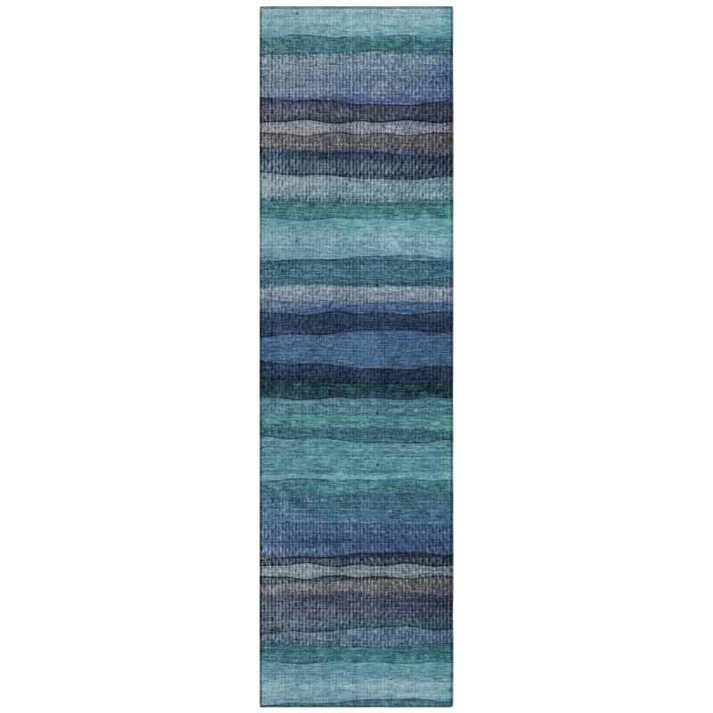 Machine Washable Indoor/Outdoor Xhevrie Teal Rug, Runner 2'3" x 7'6"