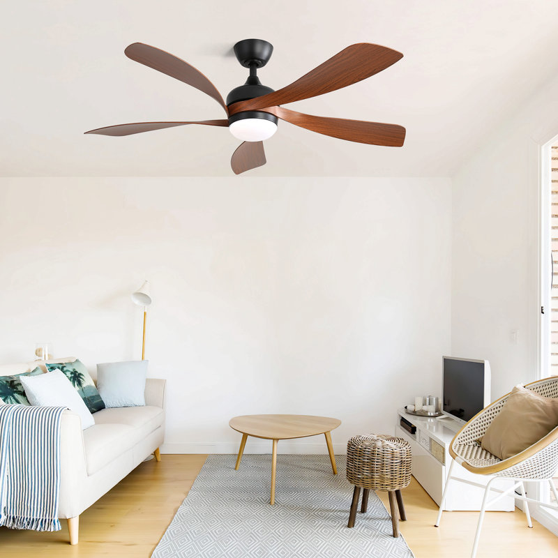 52 Inch Modern Led Ceiling Fan With 3 Color Dimmable 5 Abs Blades Remote Control Reversible Dc Motor For Bedroom, Black