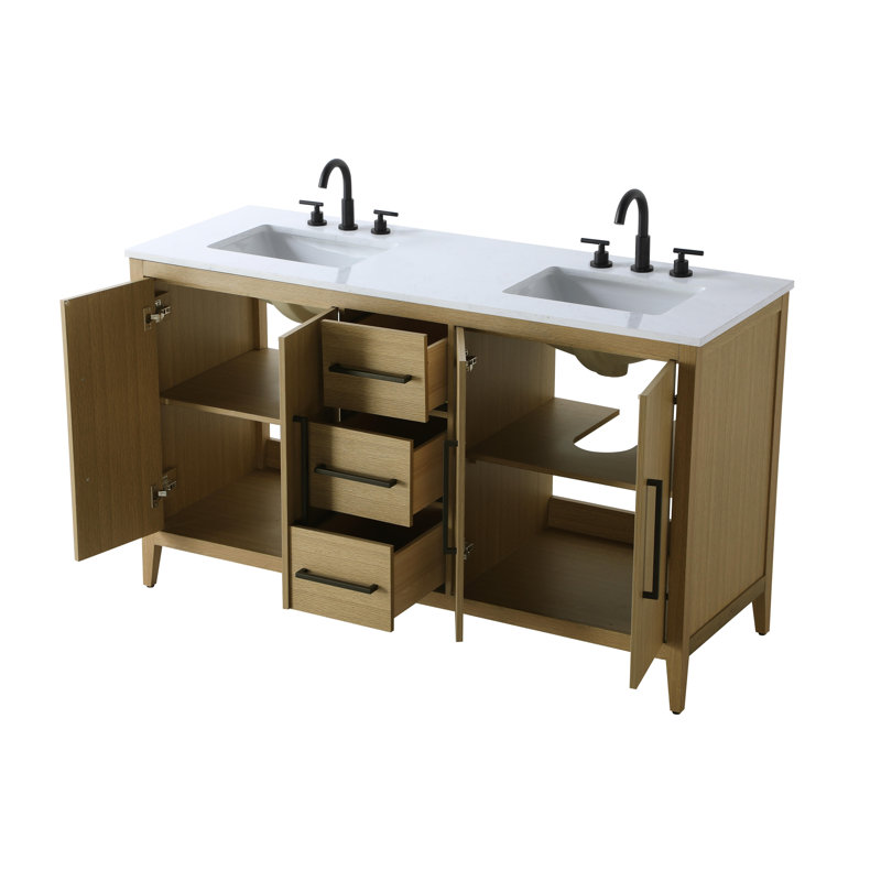 Meuble-lavabo double 60 po, Brun miel