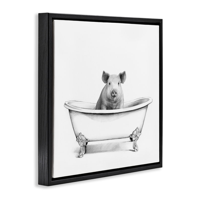 «Hog in Bathaign S Croquis», art mural encadré flottant par Victoria Borges, Noir, H 18 po x l 18 po