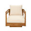 Chaise pivotante d'extérieur en bois d'acacia massif avec coussins beiges résistants aux intempéries