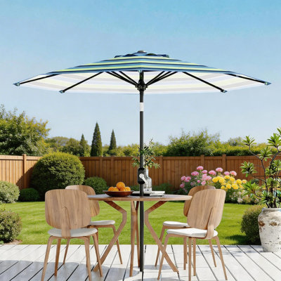 Parasol de patio 10 pi, 8 baleines robustes, avec manivelle et inclinaison à bouton-poussoir