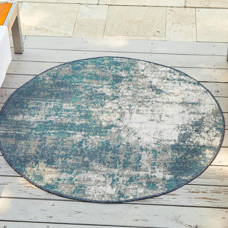 Tapis intérieur / extérieur bleu Keimara, Rond 4 pi
