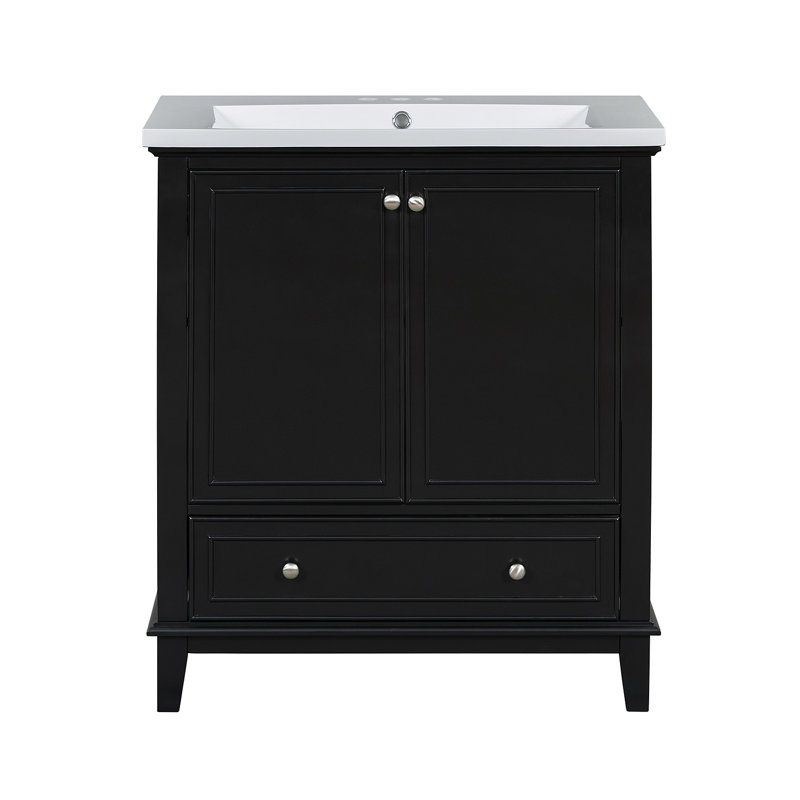Ensemble de meuble-lavabo 30 po avec lavabo, armoire de salle de bain multifonctionnelle avec portes et tiroir, cadre solide et panneau de fibres à densité moyenne