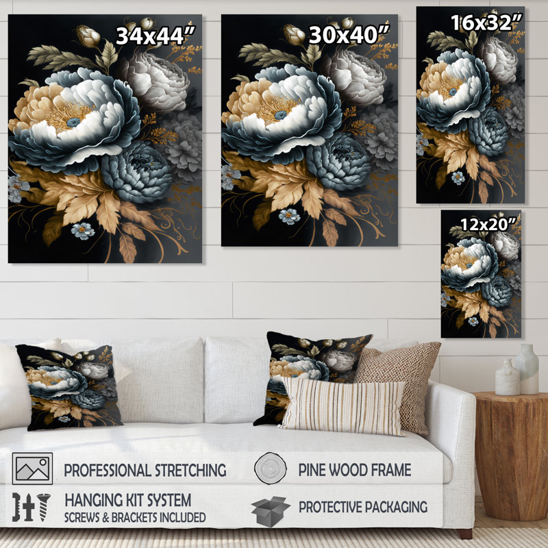 «Blue Blooming Bouquet I», impression sur toile, H 32 po x l 16 po x P 1 po, Toile tendue