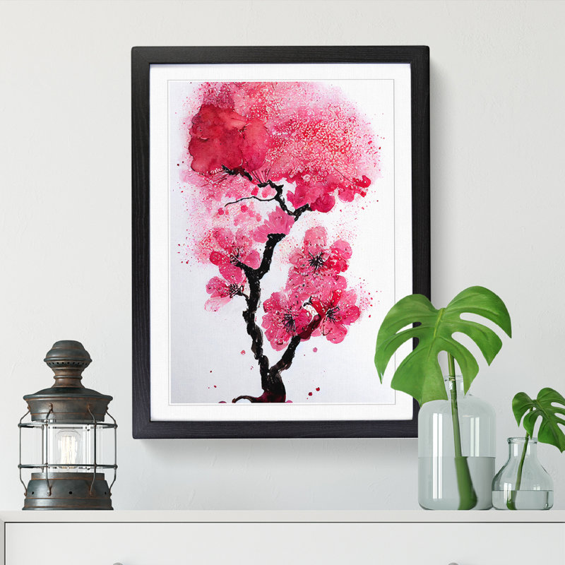 Watercolour Cherry Blossom Tree Vol.1 - Single Picture Frame Print, 46cm H x 34cm W x 2cm D, Black