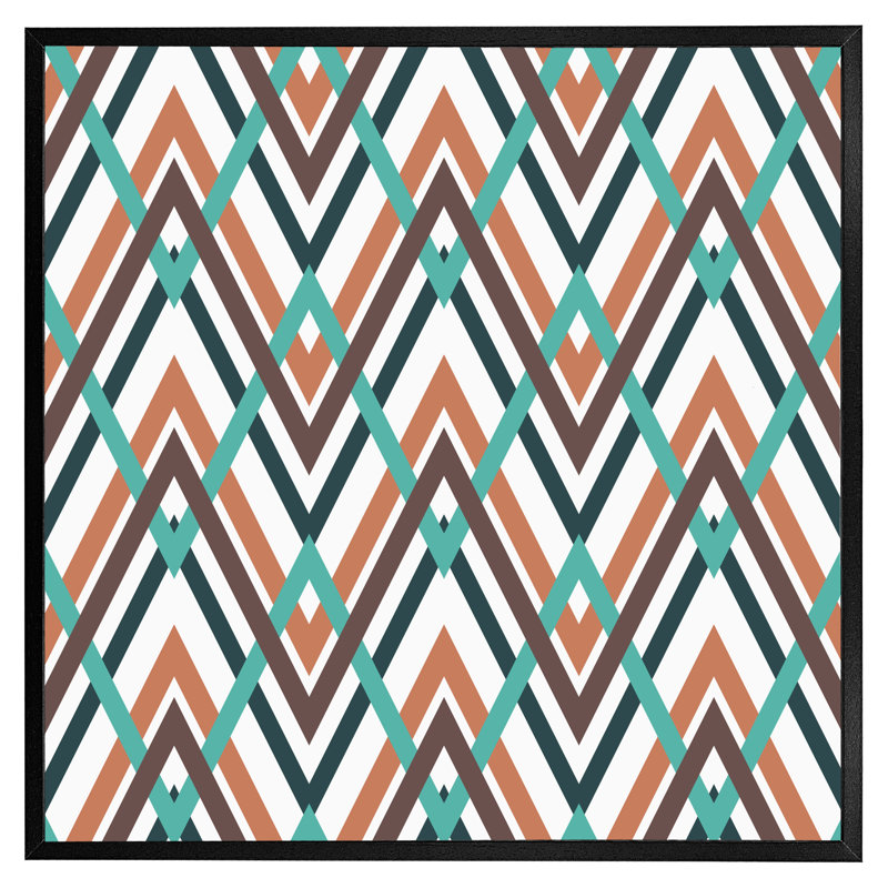 Darrtown Coloured Geometric Zig Zag - Single Picture Frame Print, Black Framed, 31cm H x 31cm W x 4cm D