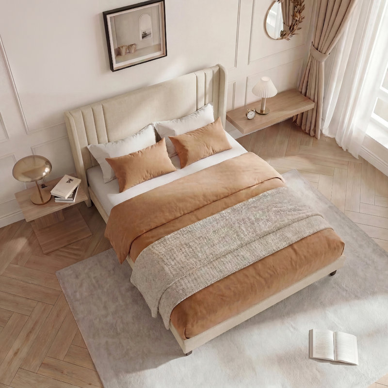Upholstered Bed, Beige, European Kingsize (160 x 200 cm)