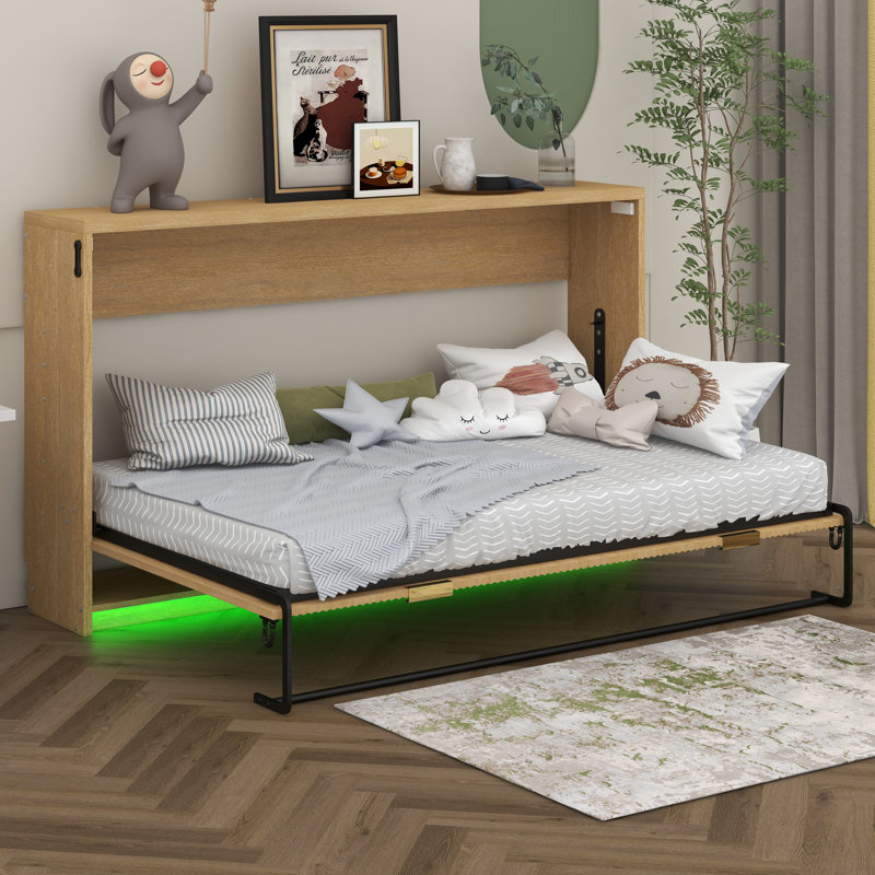 Lit escamotable simple de taille XL avec lumière DEL, peut être plié dans une armoire, lit mural peu encombrant
