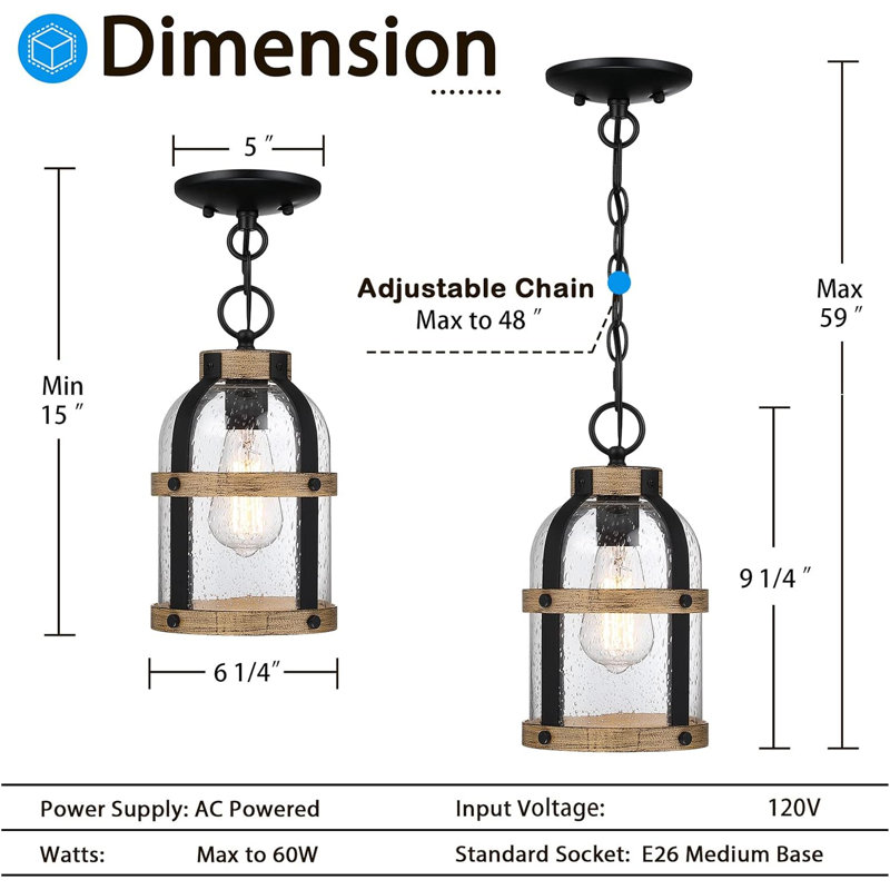 Luminaire suspendu d'extérieur câblé 9,25 po