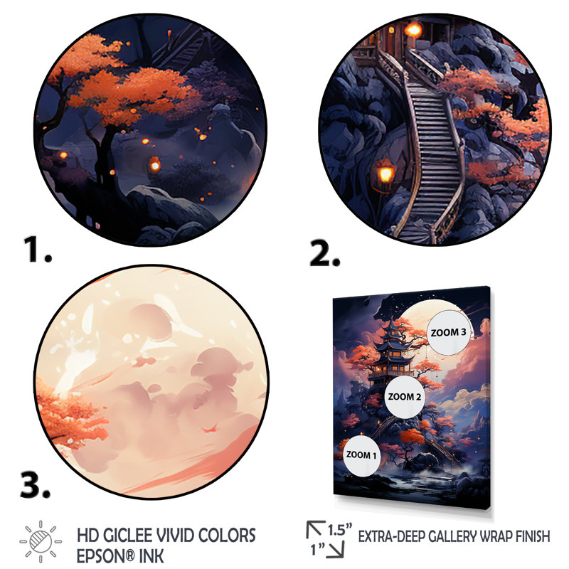 «Moonlight Castle Tree House Dream», art mural Chine, Cadre flottant noir, H 20 po x l 12 po x P 1 po