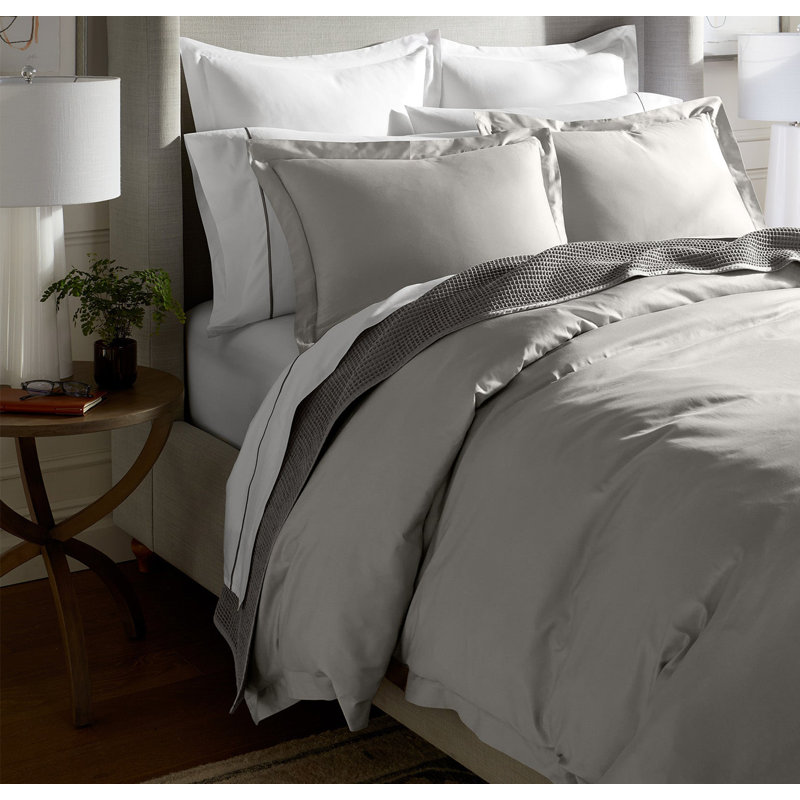 Percale Hemmed Duvet Set, Pewter, Queen Duvet Cover + 2 Standard Shams