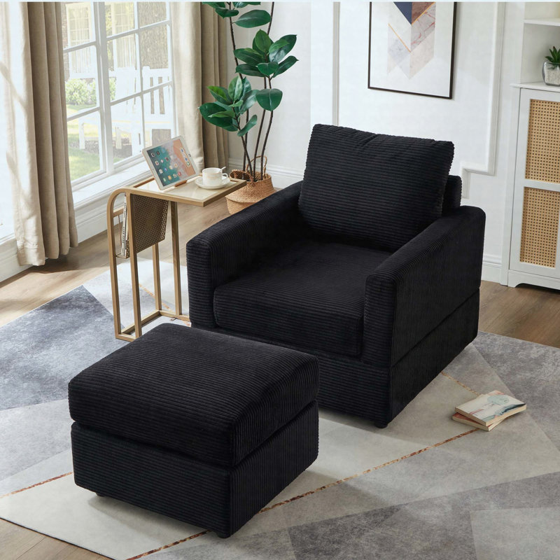 Chaise longue classique en velours côtelé, canapé confortable, fauteuil d'appoint rembourré, Black