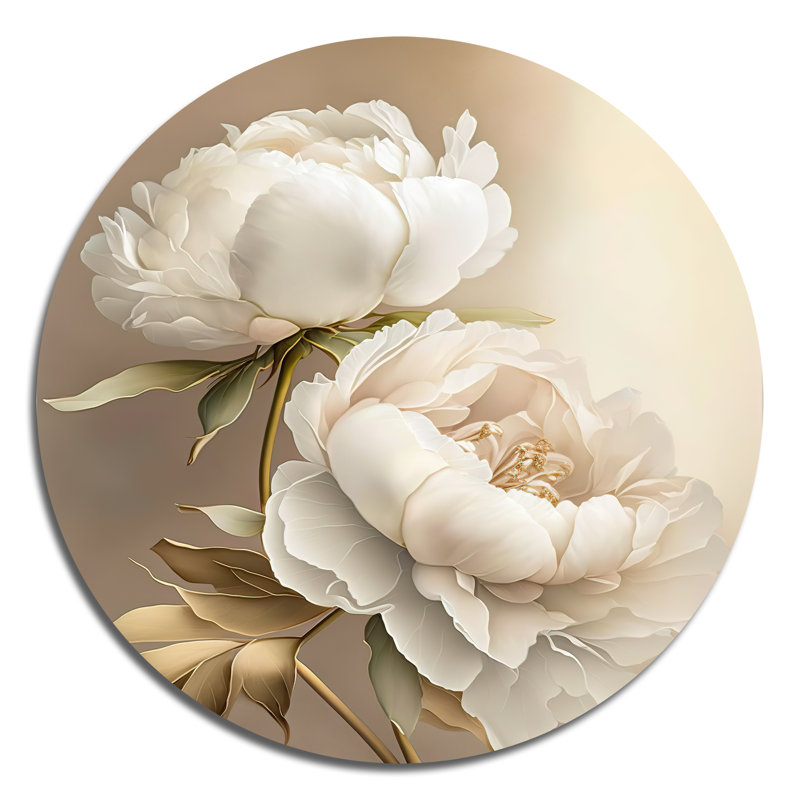 Pivoine II - art floral rond en métal, H 23 po x l 23 po