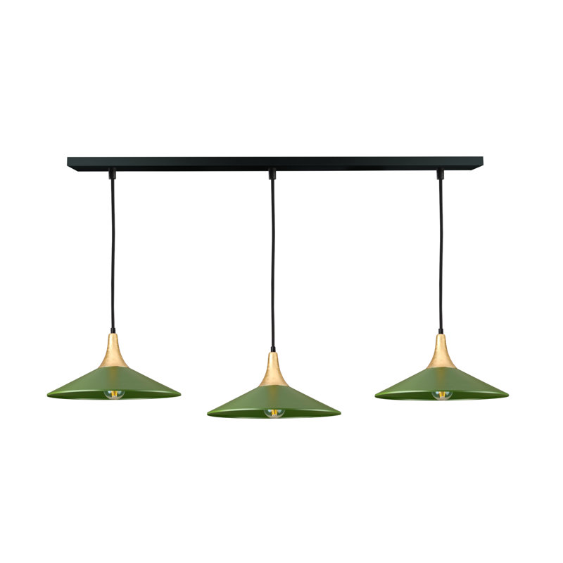 - Light Matte Black Dome Pendant, 120cm H x 125cm W x 36cm D, 3 Lights, Gold/Khaki