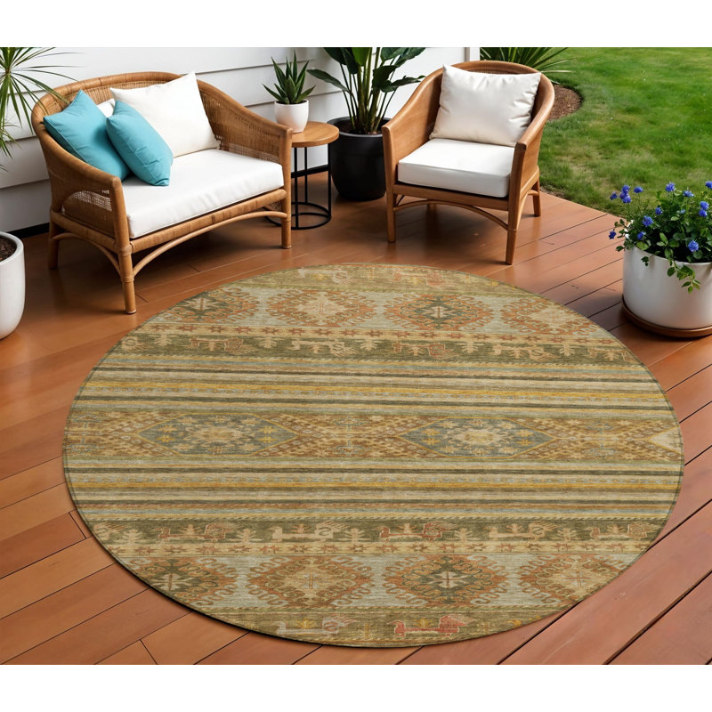 Tapis rond 8 po beige Tribal