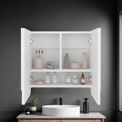 Medicine Cabinet, Two Swing Doors, Three Spacious Shelves, Modern And Minimalist Design, White