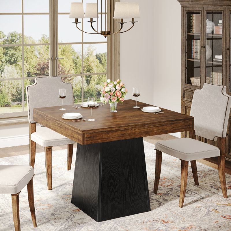 31.5 Inch Square Dining Table, Kitchen Table Small Dinner Table Farmhouse Dining Room Table, Vintage Brown