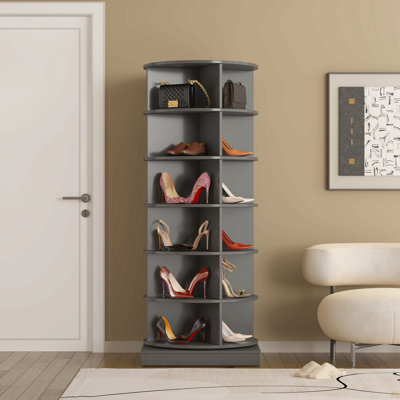 6 Tier Rotating Shoe Rack Tower, 360° Spinning Shoe Rack, Free Standing Handbag Shoes Closet Organization Can Hold 24 Pairs of Shoes for Entryway Circular Shoe Shelf Storage for Living Room