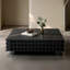 Table basse 31,5 po, table de bout de style Mid-Century moderne en placage d'orme noir avec deux grands tiroirs, base en acier inoxydable et détail rainuré, aucun assemblage requis
