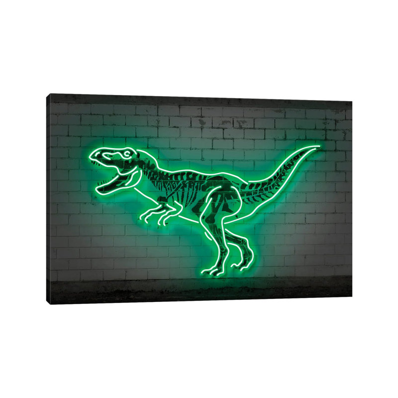 T-Rex Neon by Octavian Mielu - Wrapped Canvas Print, 20.32cm H x 30.48cm W x 1.905cm D