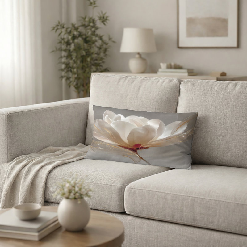 Coussin décoratif à motif floral - Coussin décoratif imprimé magnolia doré délicat, H 12 po x l 20 po
