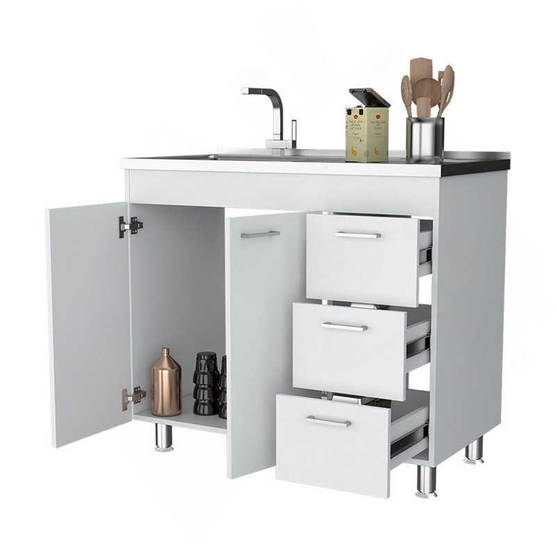 Armoire Darien, armoire double porte, trois tiroirs, quatre pieds, Blanc