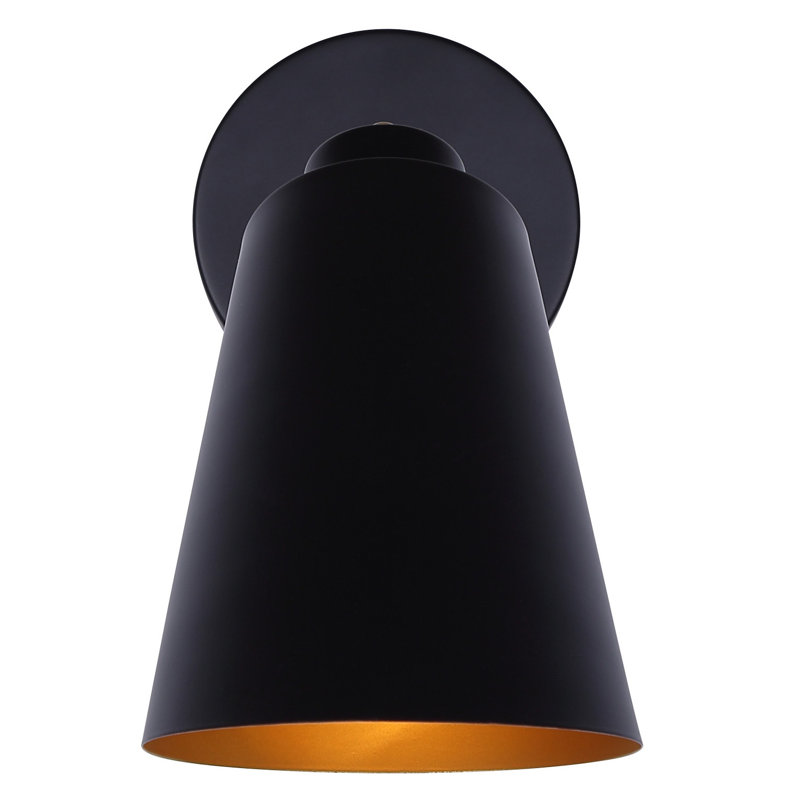 Meuble-lavabo 1 lumière Lanesa avec finition noir mat et or et abat-jour intérieur noir mat